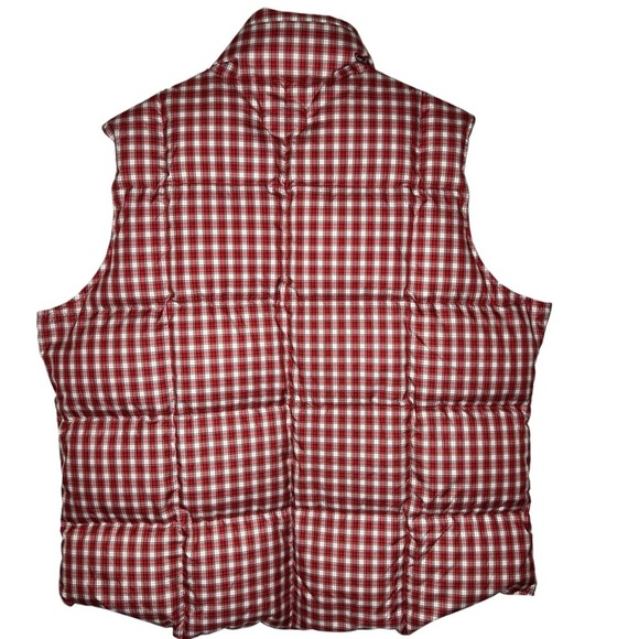 Lands End Women’s Down Puffer Vest Size XL Red Check Plaid Weather Resistant - Picture 2 of 10